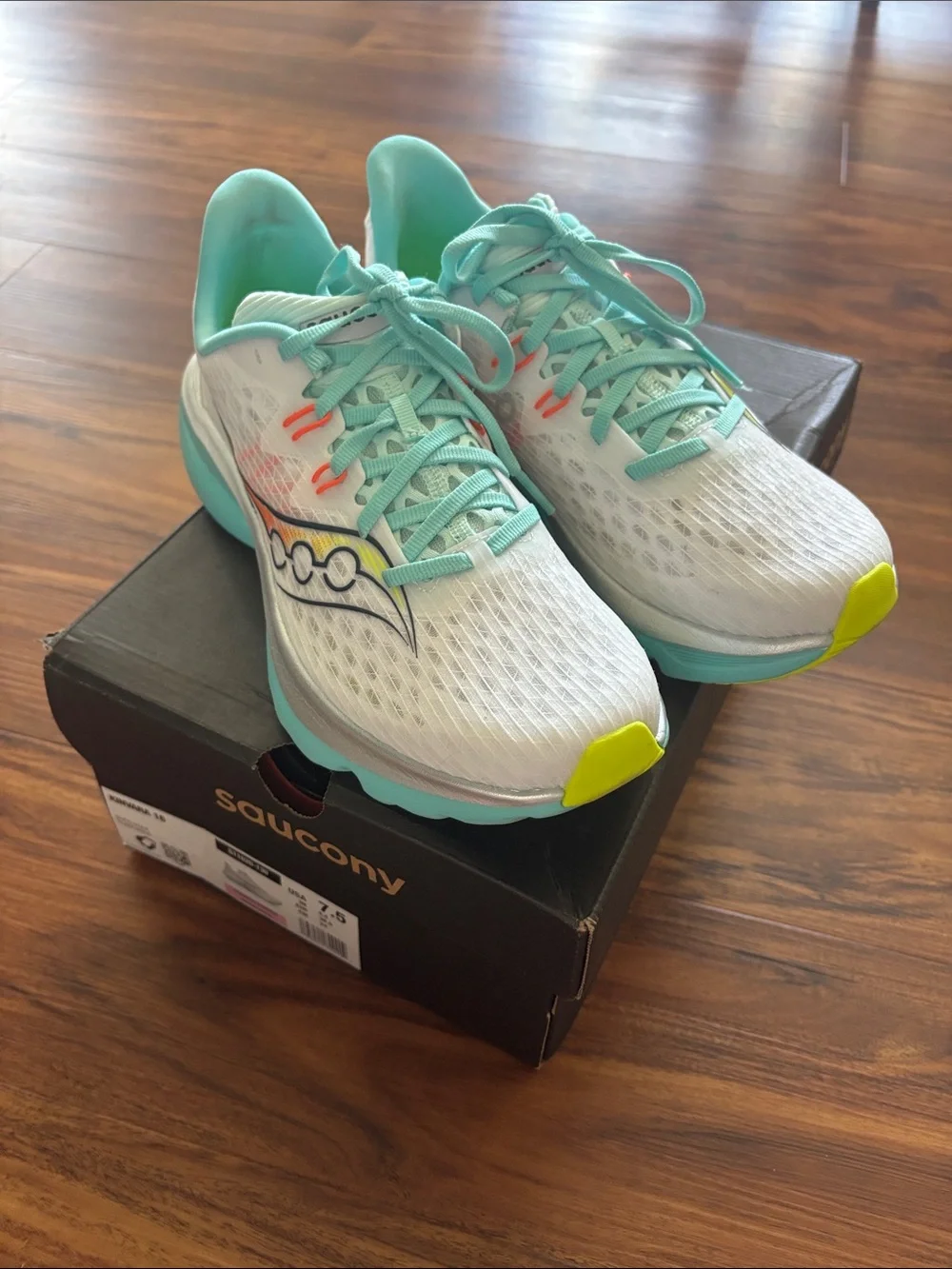 Saucony Women's Athletic Shoes in White, Aqua & Neon Yellow